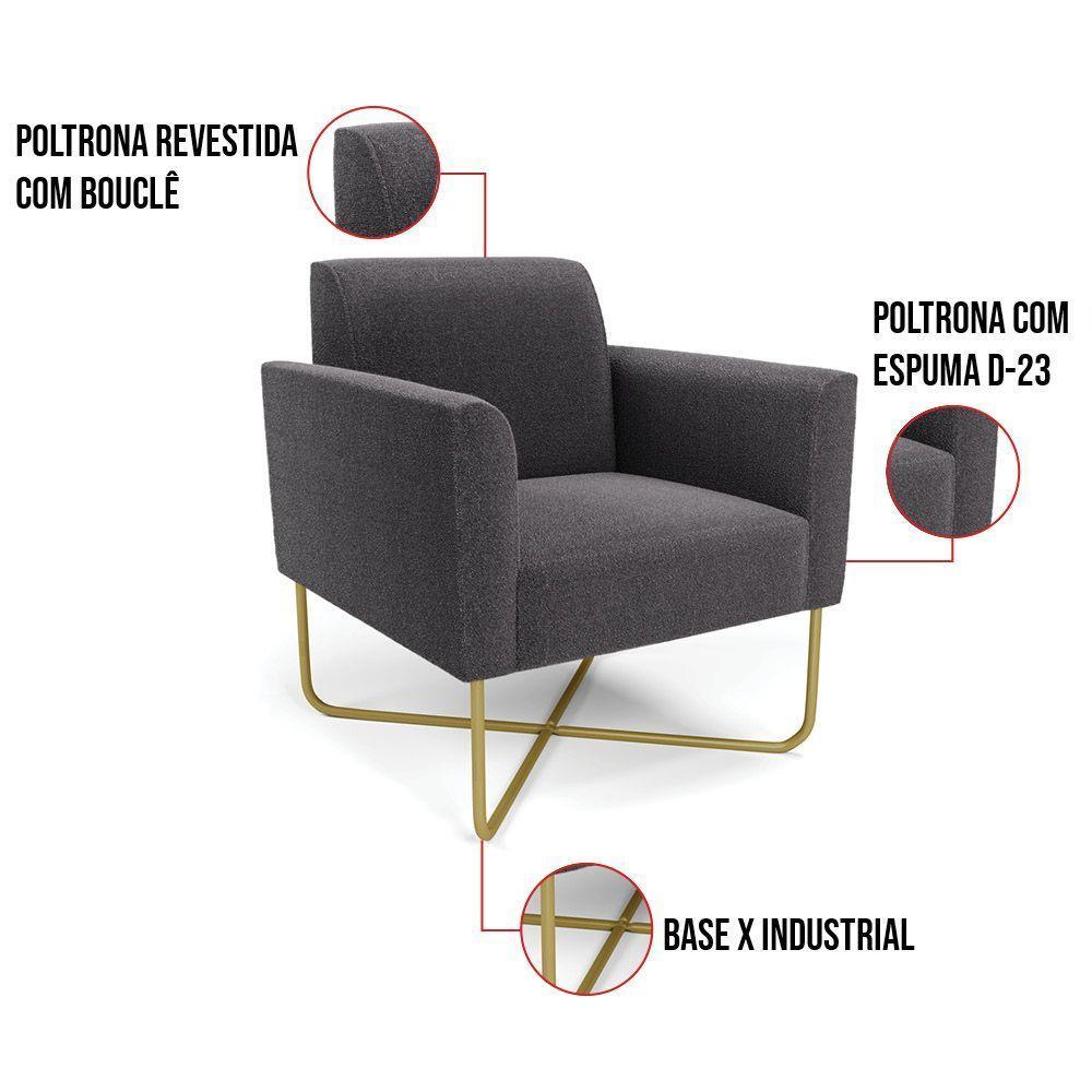 Poltrona Sala Base X Industrial Dourado Marisa Bouclê Grafite D03 - D'rossi - 2