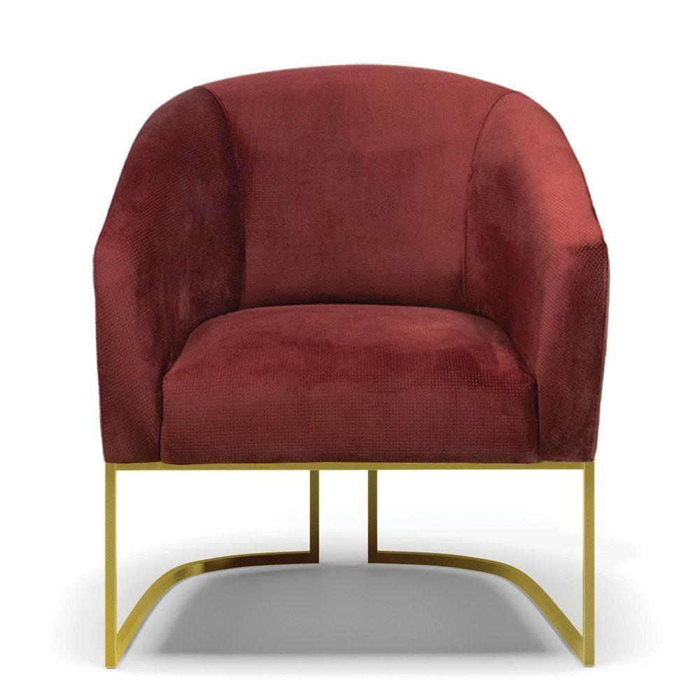 Poltrona Decorativa Industrial Dourado Stella Veludo Text Marsala D03 - D'rossi - 5