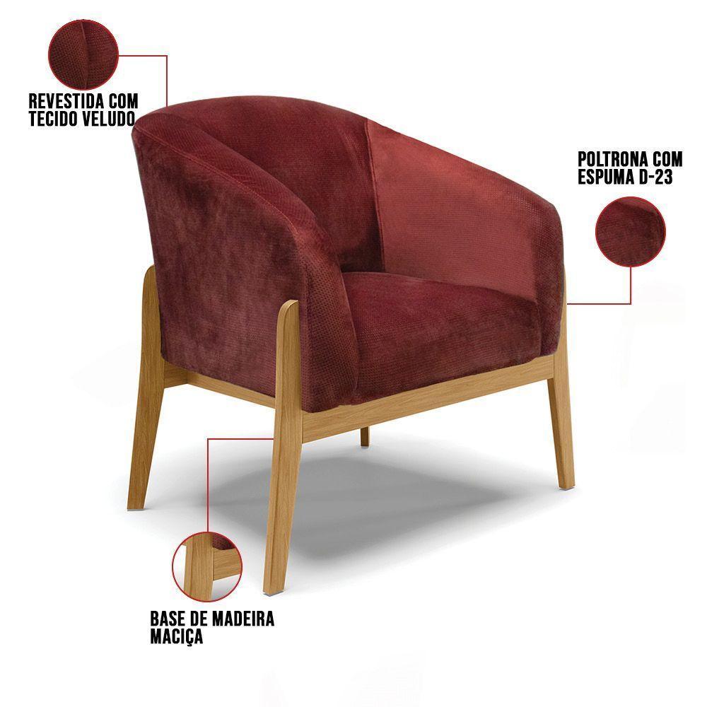 Poltrona Decorativa Base De Madeira Stella Veludo Text Marsala D03 - D'rossi - 2