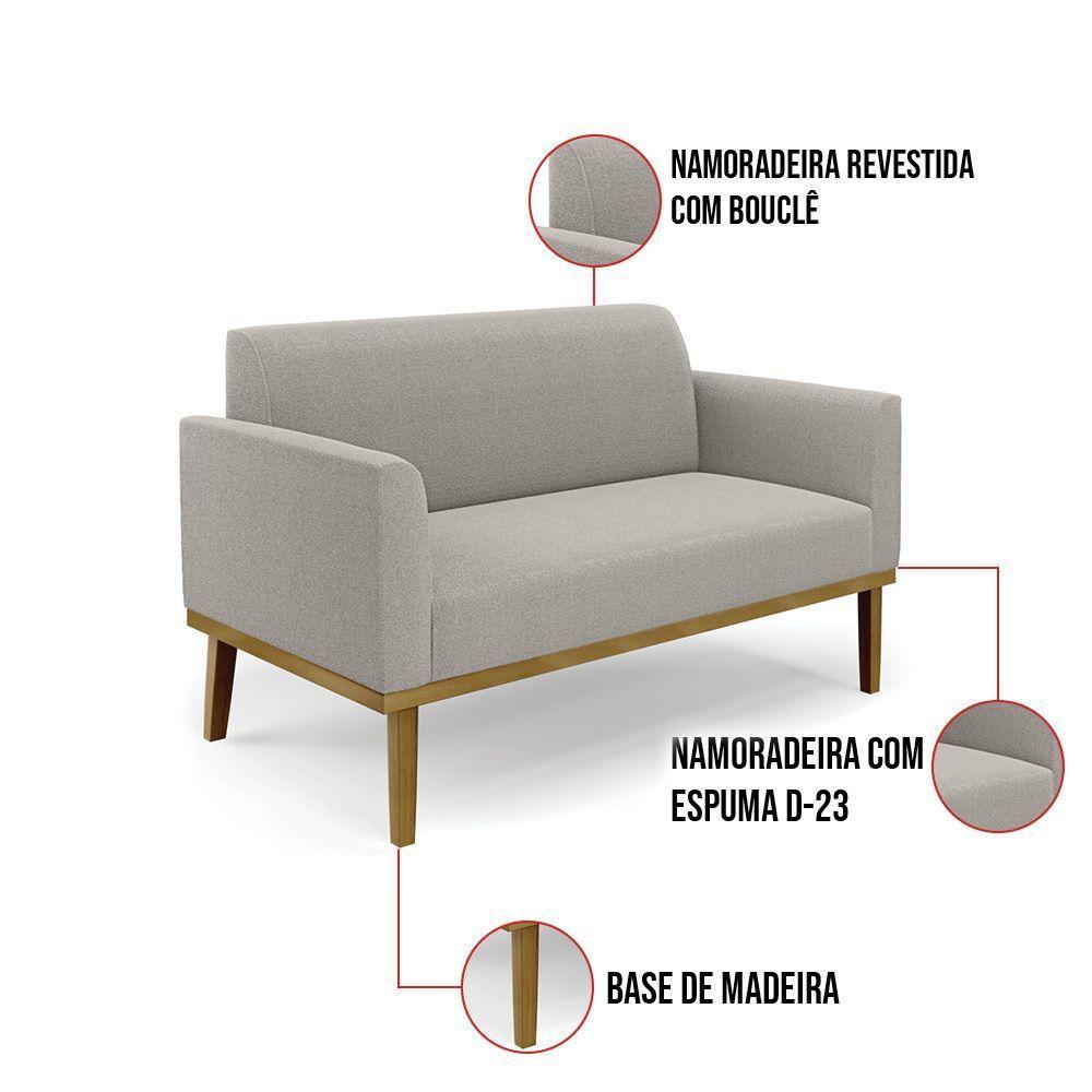 Namoradeira E Poltrona Base Madeira Castanho Marisa Bouclê Cinza D03 - D'rossi - 3