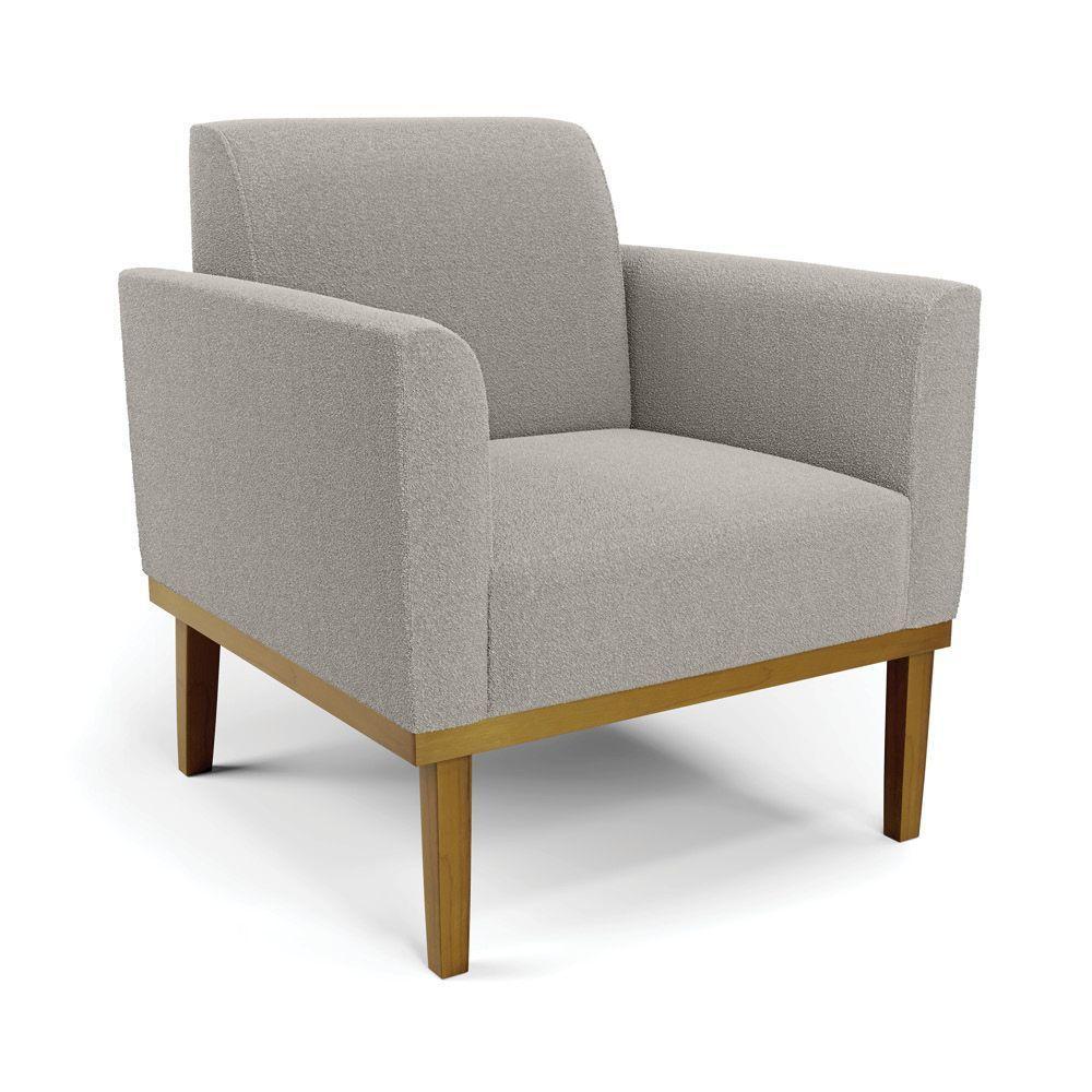 Namoradeira E Poltrona Base Madeira Castanho Marisa Bouclê Cinza D03 - D'rossi - 8