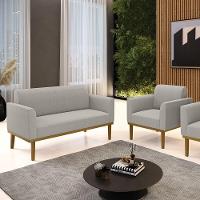 Namoradeira E Poltrona Base Madeira Castanho Marisa Bouclê Cinza D03 - D'rossi - 2