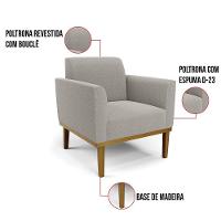 Namoradeira E Poltrona Base Madeira Castanho Marisa Bouclê Cinza D03 - D'rossi