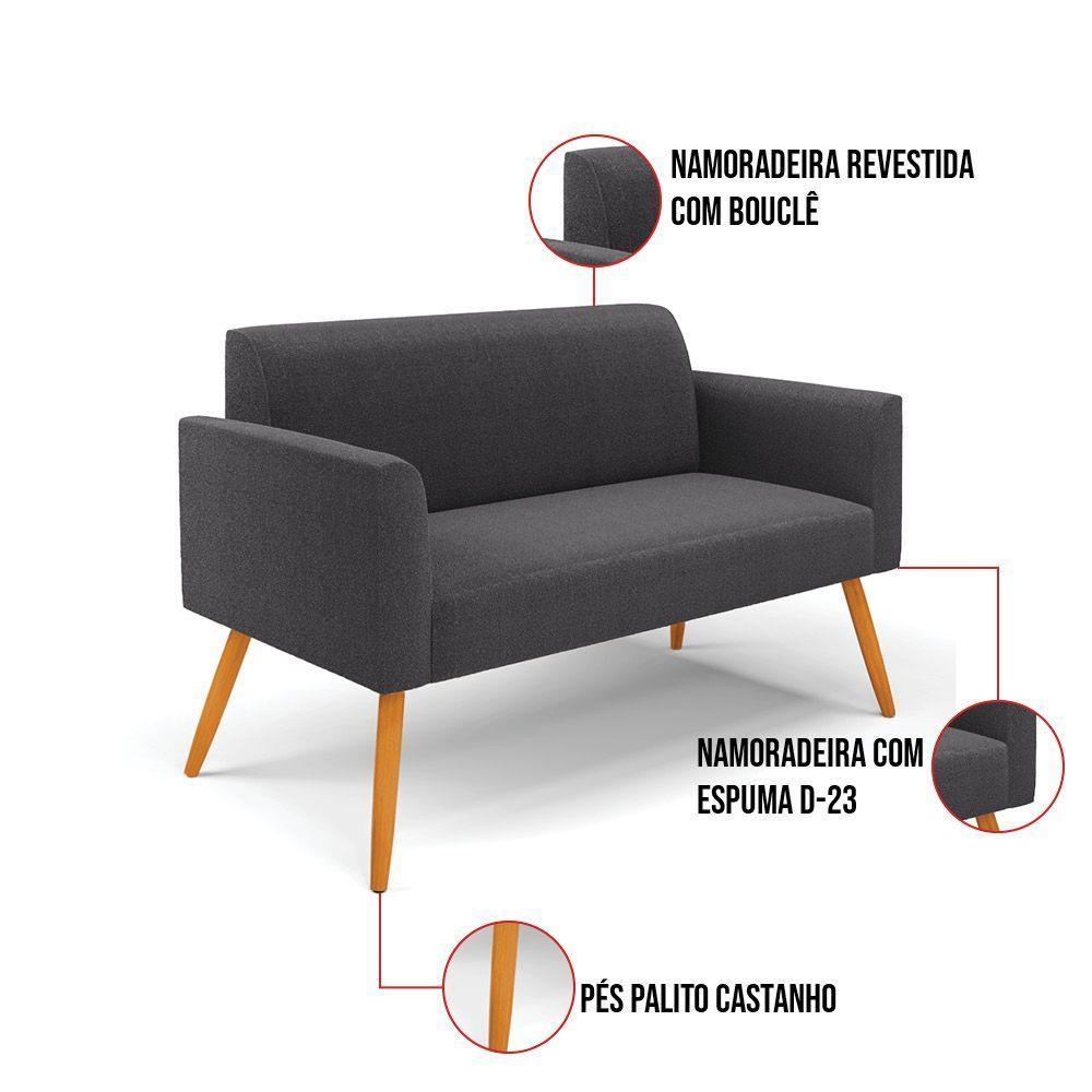 Namoradeira E Poltrona Pé Palito Castanho Marisa Bouclê Grafite D03 - D'rossi - 3