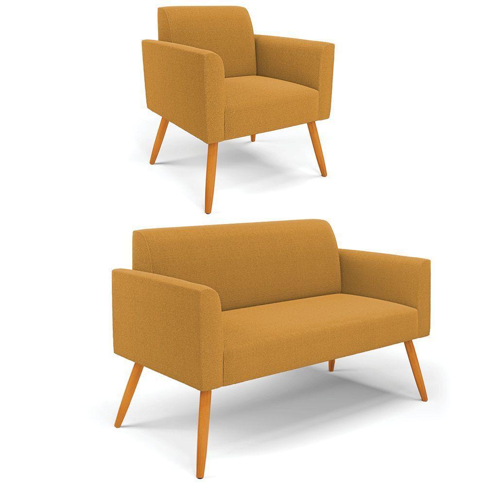 Namoradeira E Poltrona Pé Palito Castanho Marisa Bouclê Mostarda D03 - D'rossi - 1