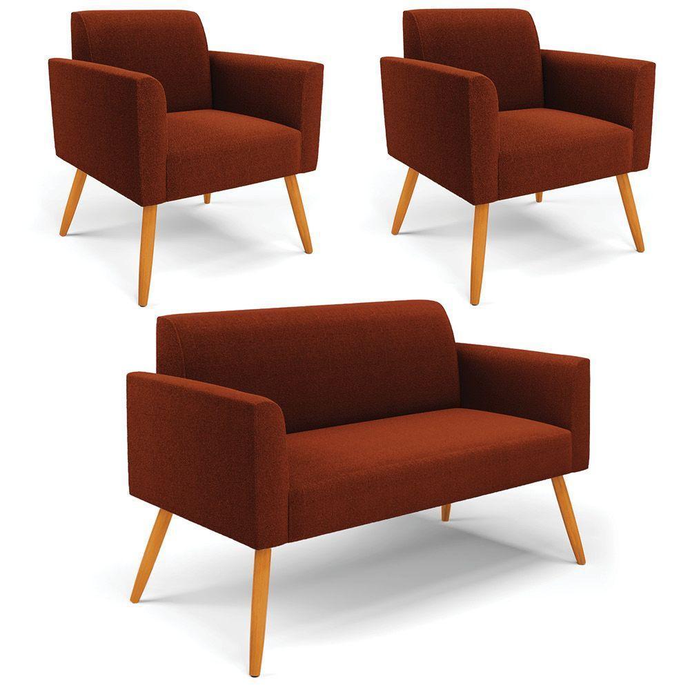 Namoradeira E 2 Poltronas Pé Palito Castanho Marisa Bouclê Terra D03 - D'rossi - 1