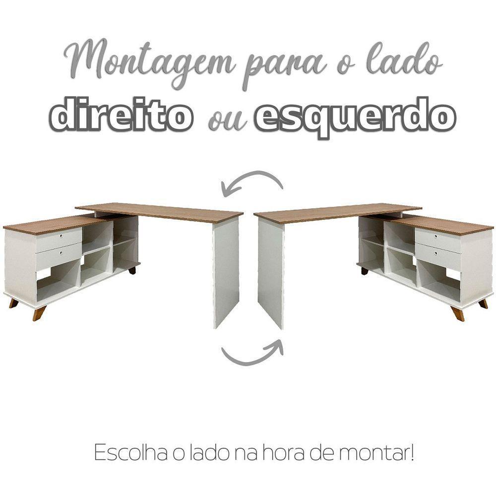 Mesa Escrivaninha 2 Gavetas Com Nichos Em L Golden Olmo/branco - 3
