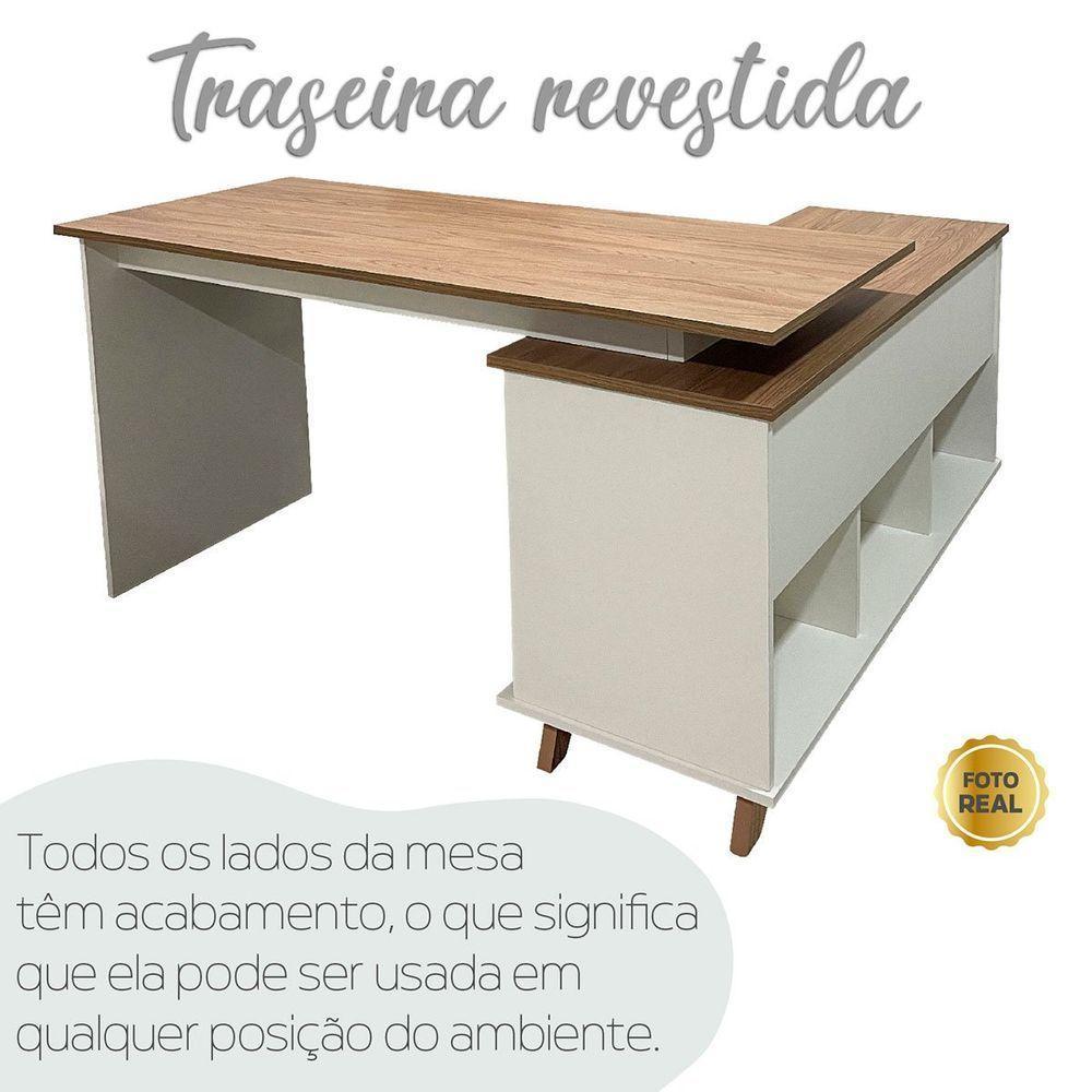 Mesa Escrivaninha 2 Gavetas Com Nichos Em L Golden Olmo/branco - 4
