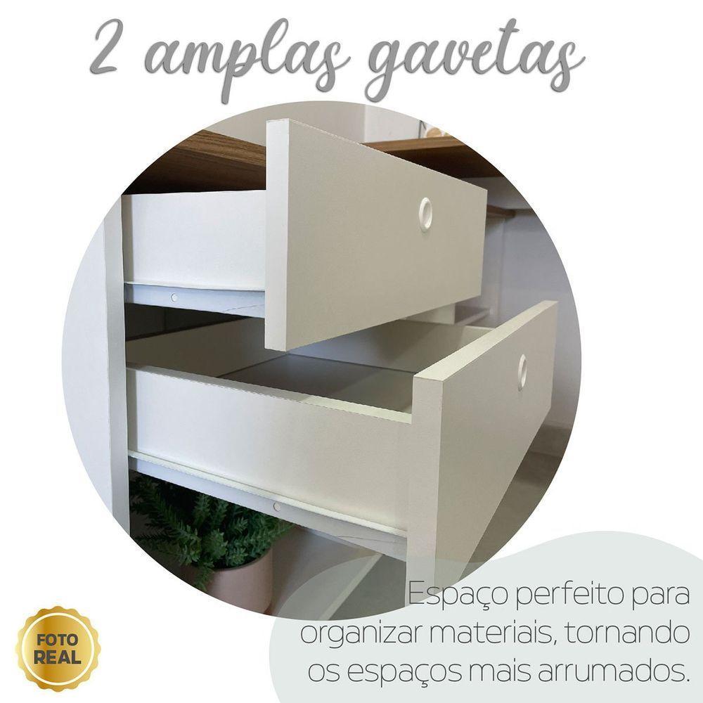 Mesa Escrivaninha 2 Gavetas Com Nichos Em L Golden Olmo/branco - 9