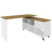Mesa Escrivaninha 2 Gavetas Com Nichos Em L Golden Olmo/branco - 1