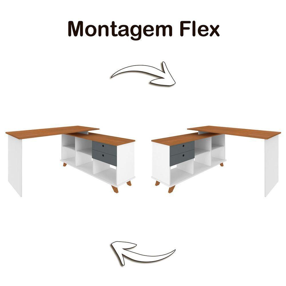 Mesa Escrivaninha 2 Gavetas Com Nichos Em L Golden Freijó/grafito/branco - 2