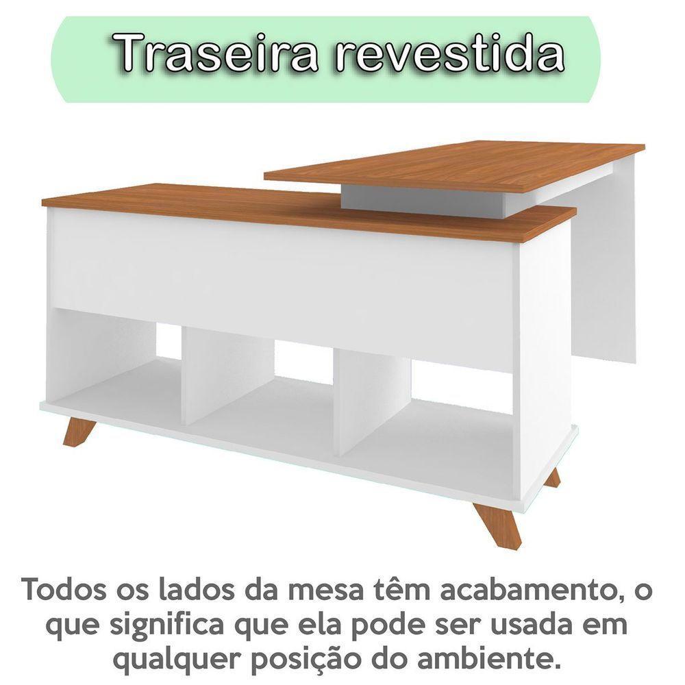 Mesa Escrivaninha 2 Gavetas Com Nichos Em L Golden Freijó/grafito/branco - 3