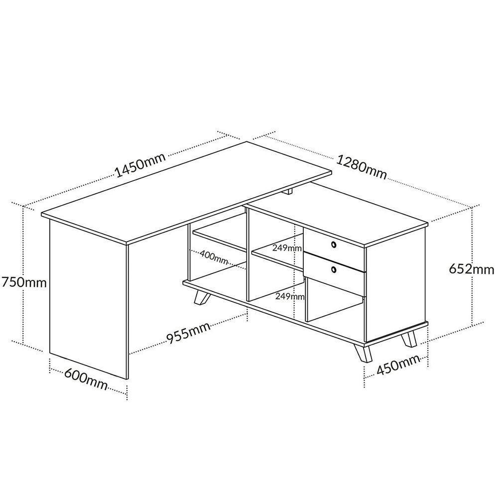 Mesa Escrivaninha 2 Gavetas Com Nichos Em L Golden Freijó/grafito/branco - 4