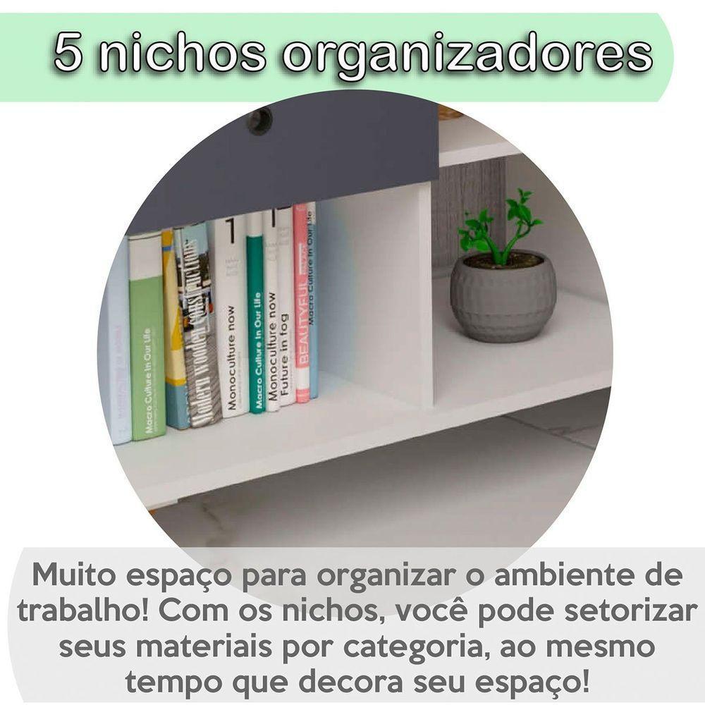 Mesa Escrivaninha 2 Gavetas Com Nichos Em L Golden Freijó/grafito/branco - 5