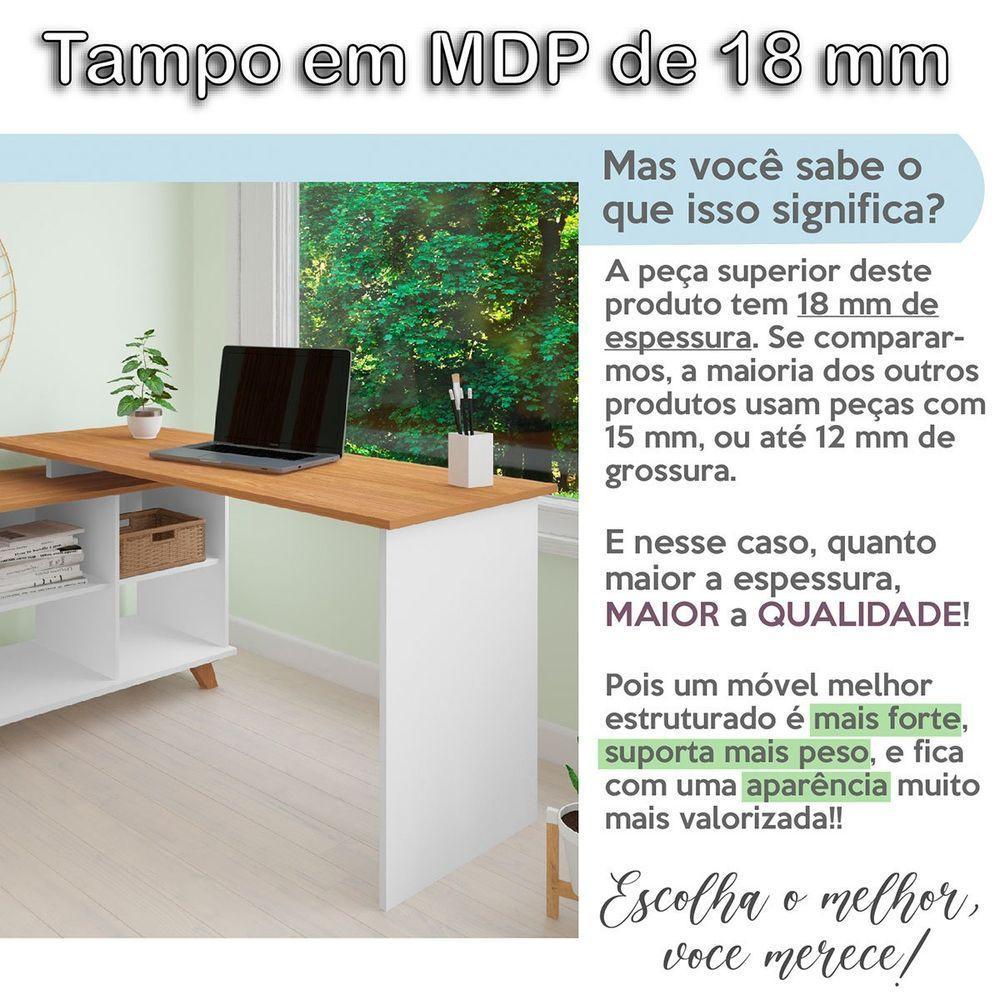 Mesa Escrivaninha 2 Gavetas Com Nichos Em L Golden Freijó/grafito/branco - 8