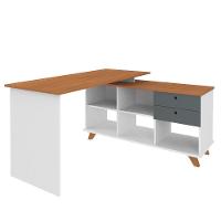 Mesa Escrivaninha 2 Gavetas Com Nichos Em L Golden Freijó/grafito/branco - 1