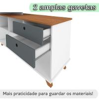 Mesa Escrivaninha 2 Gavetas Com Nichos Em L Golden Freijó/grafito/branco - 6