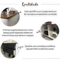 Mesa Escrivaninha 2 Gavetas Com Nichos Em L Golden Freijó/grafito/branco - 9