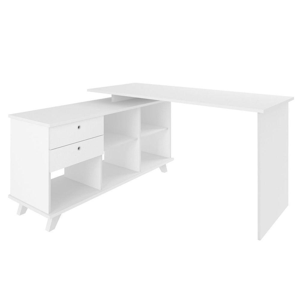 Mesa Escrivaninha 2 Gavetas Com Nichos Em L Golden Branco - 1