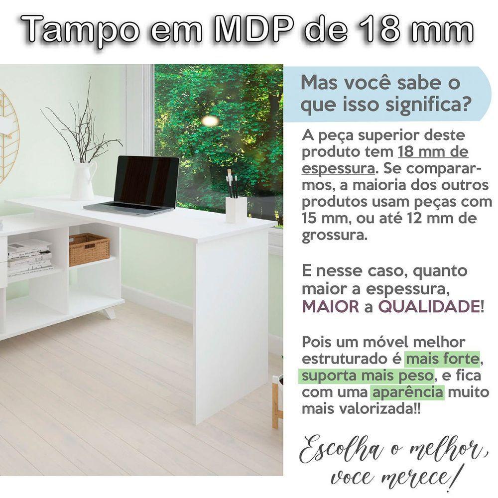 Mesa Escrivaninha 2 Gavetas Com Nichos Em L Golden Branco - 10