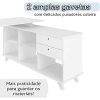 Mesa Escrivaninha 2 Gavetas Com Nichos Em L Golden Branco - 5