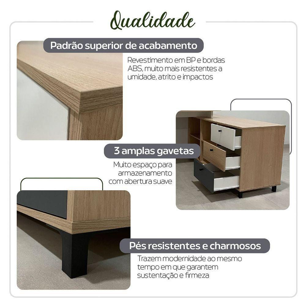 Mesa Escrivaninha Em L Com 3 Gavetas E Nichos Nexos Carvalho/branco/grafito - 3