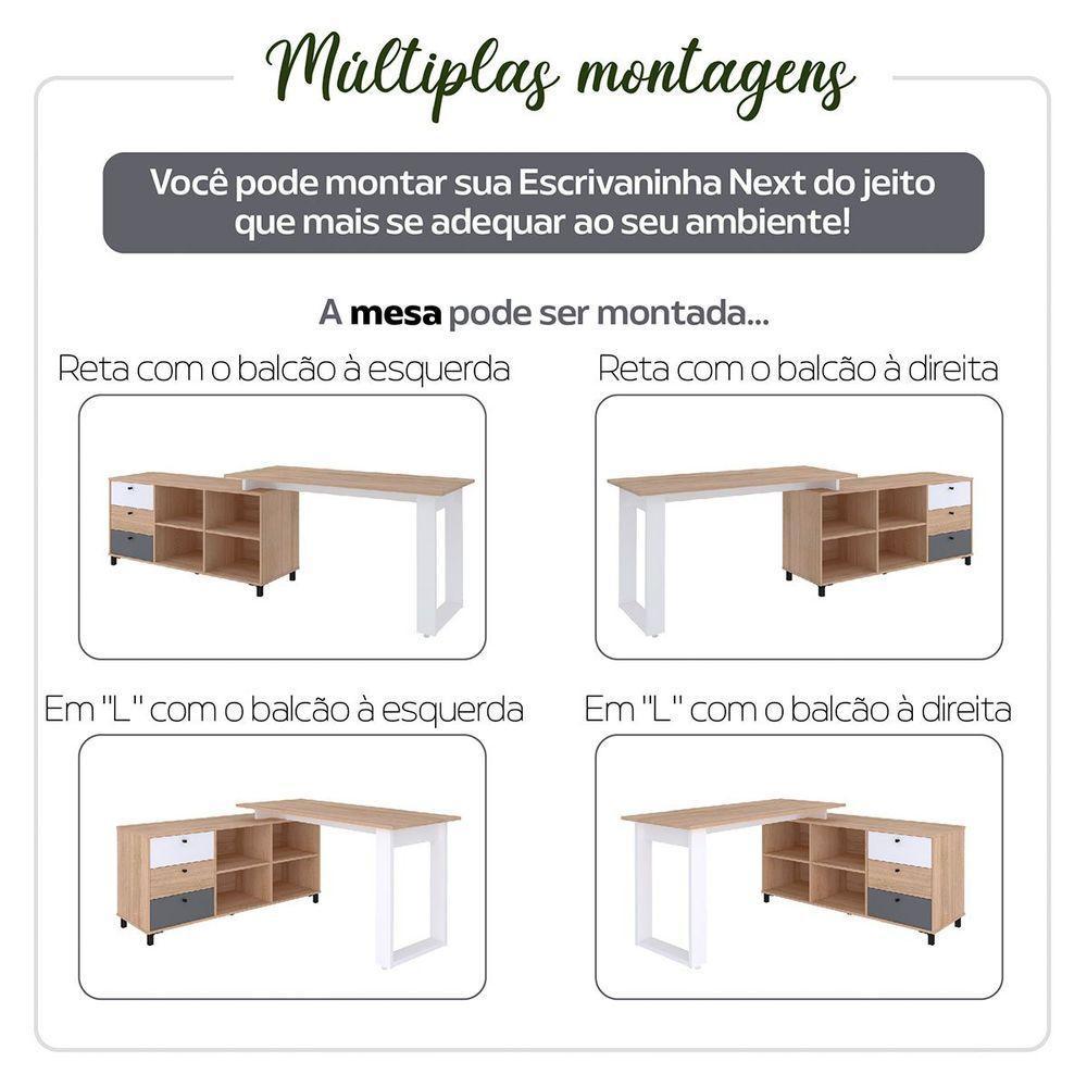 Mesa Escrivaninha Em L Com 3 Gavetas E Nichos Nexos Carvalho/branco/grafito - 4