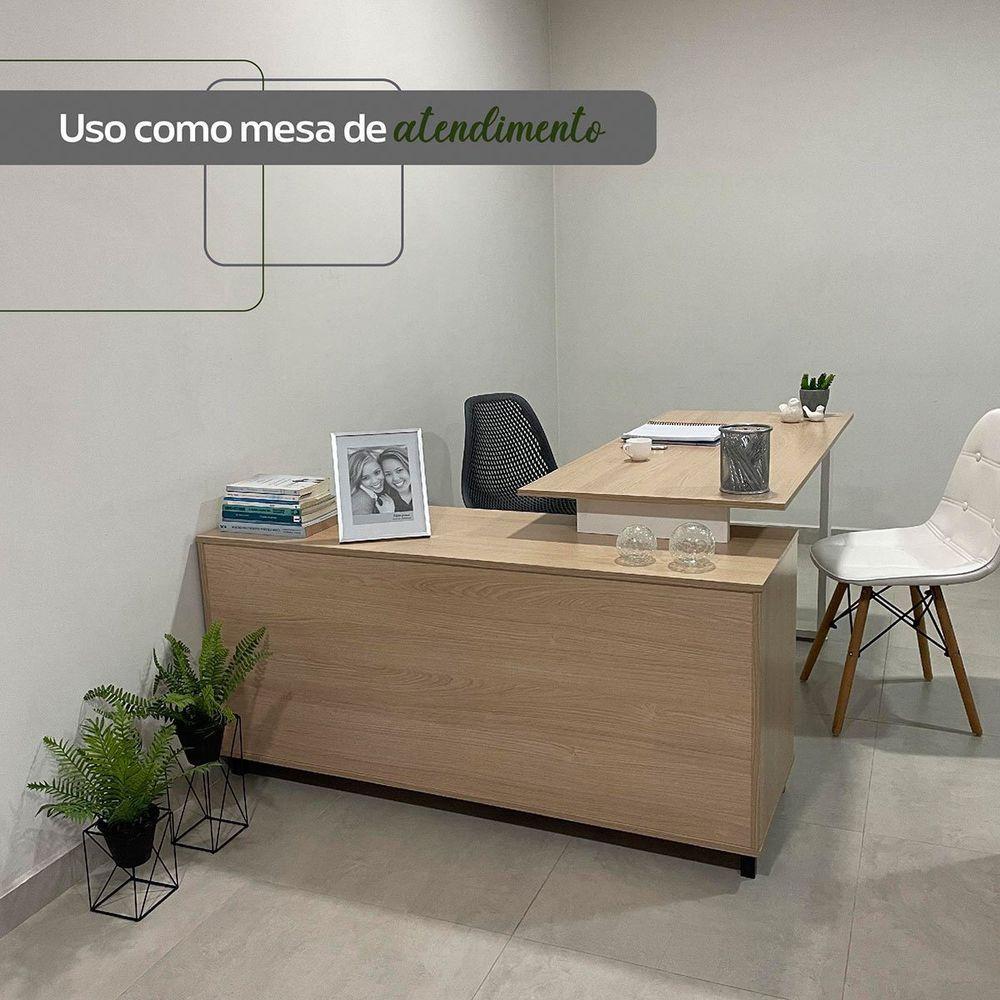 Mesa Escrivaninha Em L Com 3 Gavetas E Nichos Nexos Carvalho/branco/grafito - 9