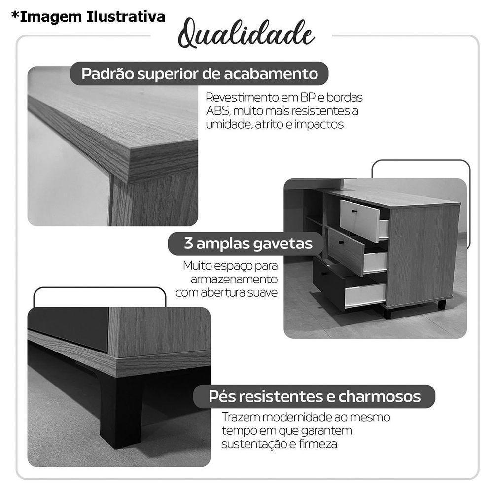 Mesa Escrivaninha Em L Com 3 Gavetas E Nichos Nexos Ipê/preto - 3