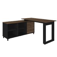 Mesa Escrivaninha Em L Com 3 Gavetas E Nichos Nexos Ipê/preto - 1
