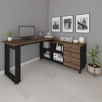 Mesa Escrivaninha Em L Com 3 Gavetas E Nichos Nexos Ipê/preto - 7
