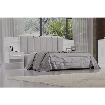 Cabeceira Para Cama De Casal Ripada Irís Estofada Com 2 Mesas De Cabeceira D' Doro Branco/ripado