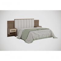 Cabeceira Para Cama Queen Size Ripada Irís Estofada Com 2 Mesas De Cabeceira D' Doro Castanho/linho/ripado - 1