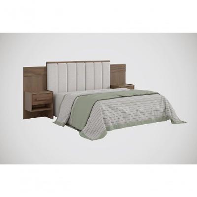 Cabeceira Para Cama De Casal Ripada Irís Estofada Com 2 Mesas De Cabeceira D' Doro Castanho/ripado