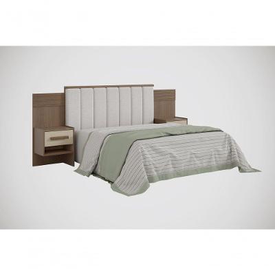 Cabeceira Para Cama De Casal Ripada Irís Estofada Com 2 Mesas De Cabeceira D' Doro Castanho/linho/ripado