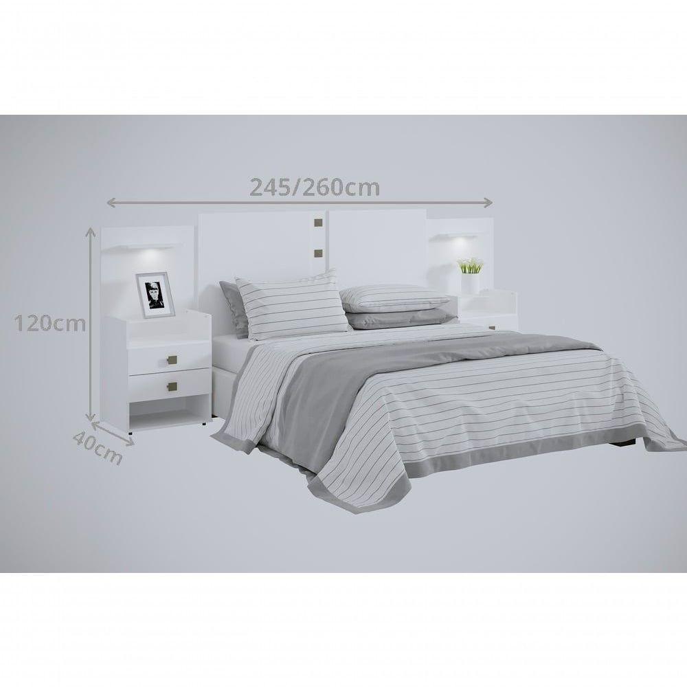 Cabeceira Casal/queen 1,40/1,60m Rubi Extensível Com 2 Mesas De Cabeceira - D'doro Cinamomo/off White - 2