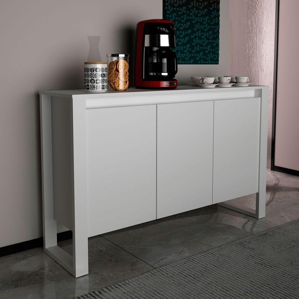 Balcão Armário Para Escritório 3 Portas Em Mdp Branco - 7