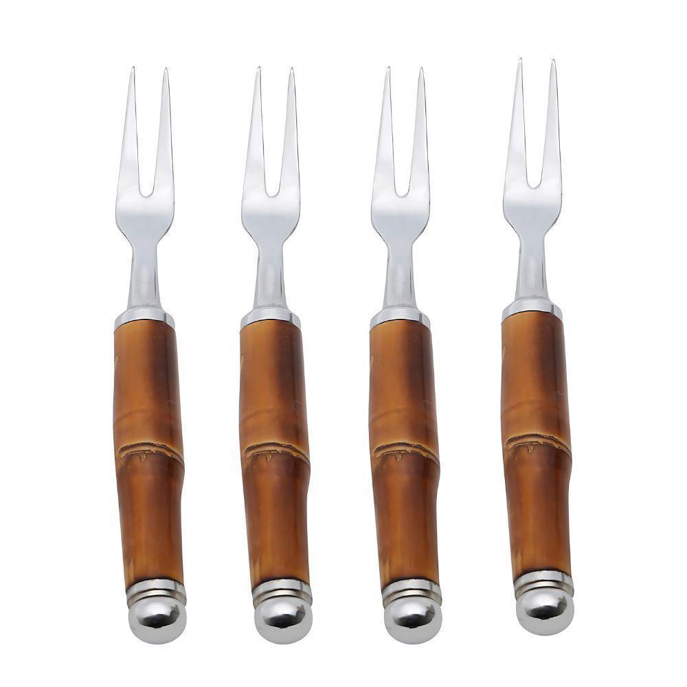 Conjunto 4 Garfos Aço Inox Para Petisco Com Cabo Bambu 2x14cm Wolff - 1