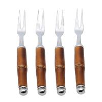 Conjunto 4 Garfos Aço Inox Para Petisco Com Cabo Bambu 2x14cm Wolff - 1