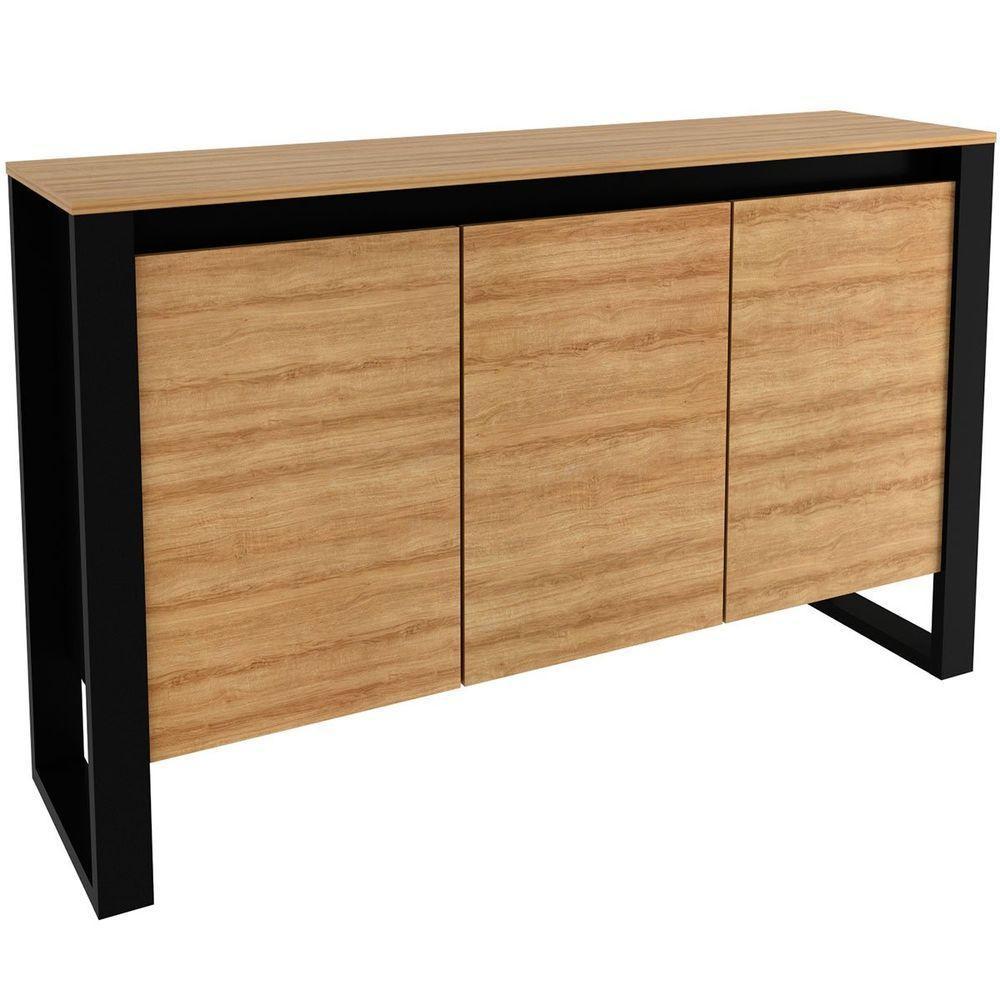 Balcão Armário Para Escritório 3 Portas Em Mdp Amêndoa/preto - 1