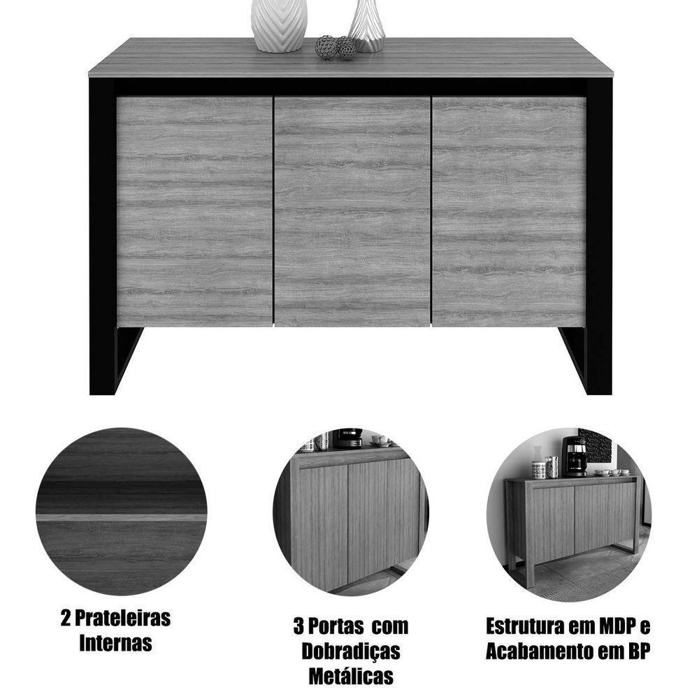 Balcão Armário Para Escritório 3 Portas Em Mdp Amêndoa/preto - 4
