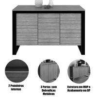 Balcão Armário Para Escritório 3 Portas Em Mdp Amêndoa/preto