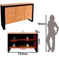 Balcão Armário Para Escritório 3 Portas Em Mdp Amêndoa/preto - 5