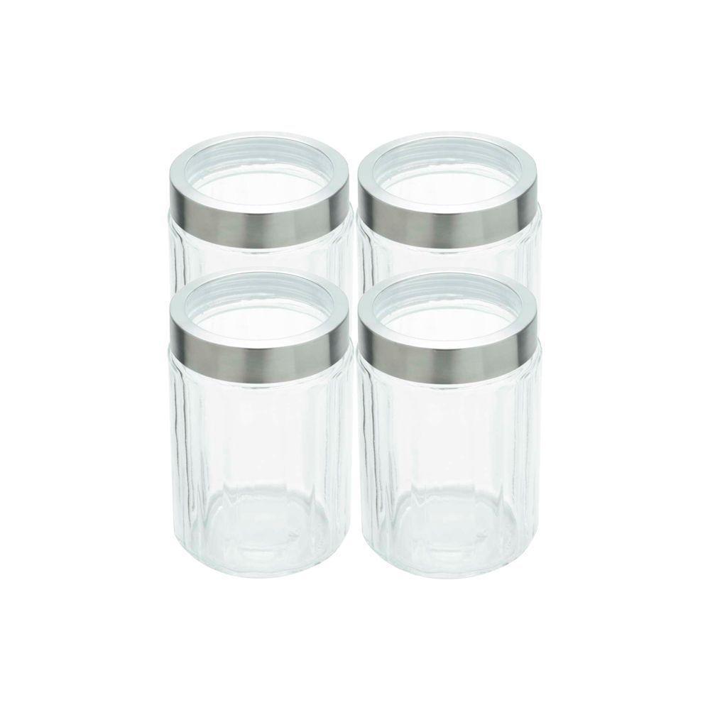 Kit 4 Pote De Vidro Porta Mantimentos Vidro Com Tampa Inox Para Grãos Cereais 1200ml 18cm Lyor - 1