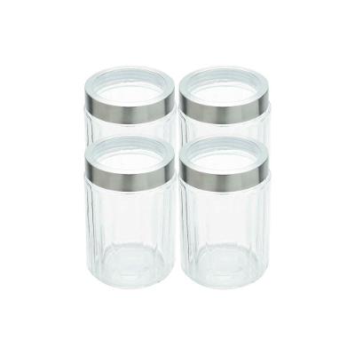 Kit 4 Pote De Vidro Porta Mantimentos Vidro Com Tampa Inox Para Grãos Cereais 1200ml 18cm Lyor