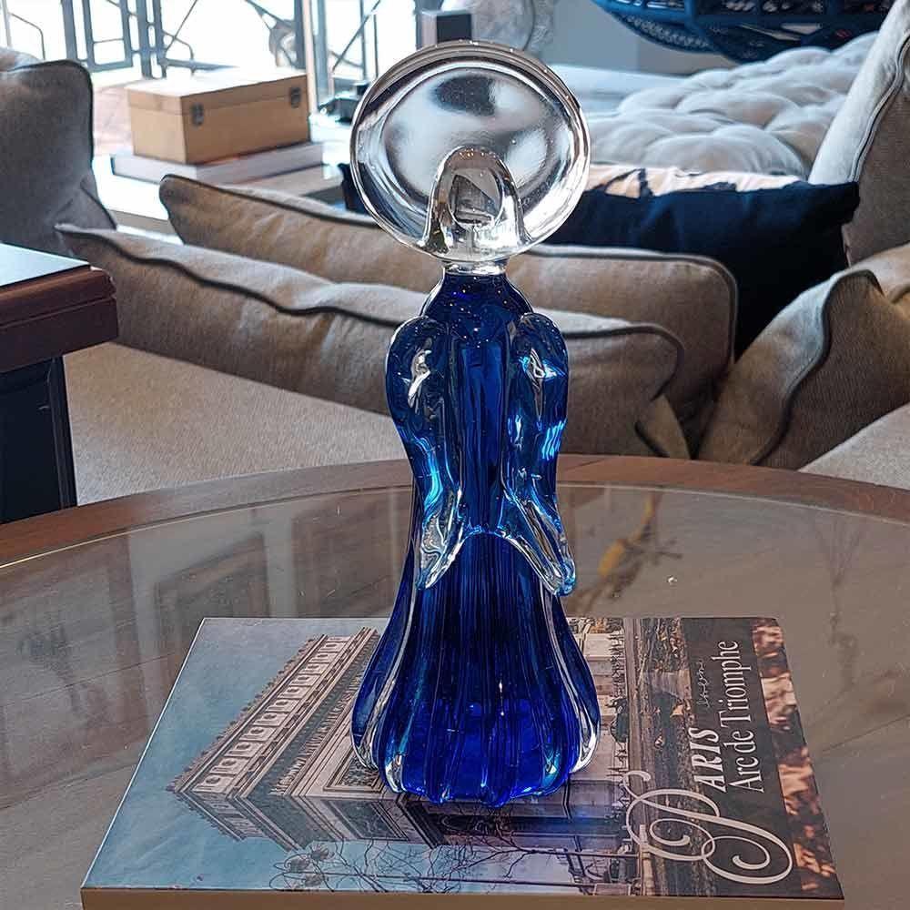 Mini Imagem De Anjo 22cm Vidro Murano Azul São Marcos - 3