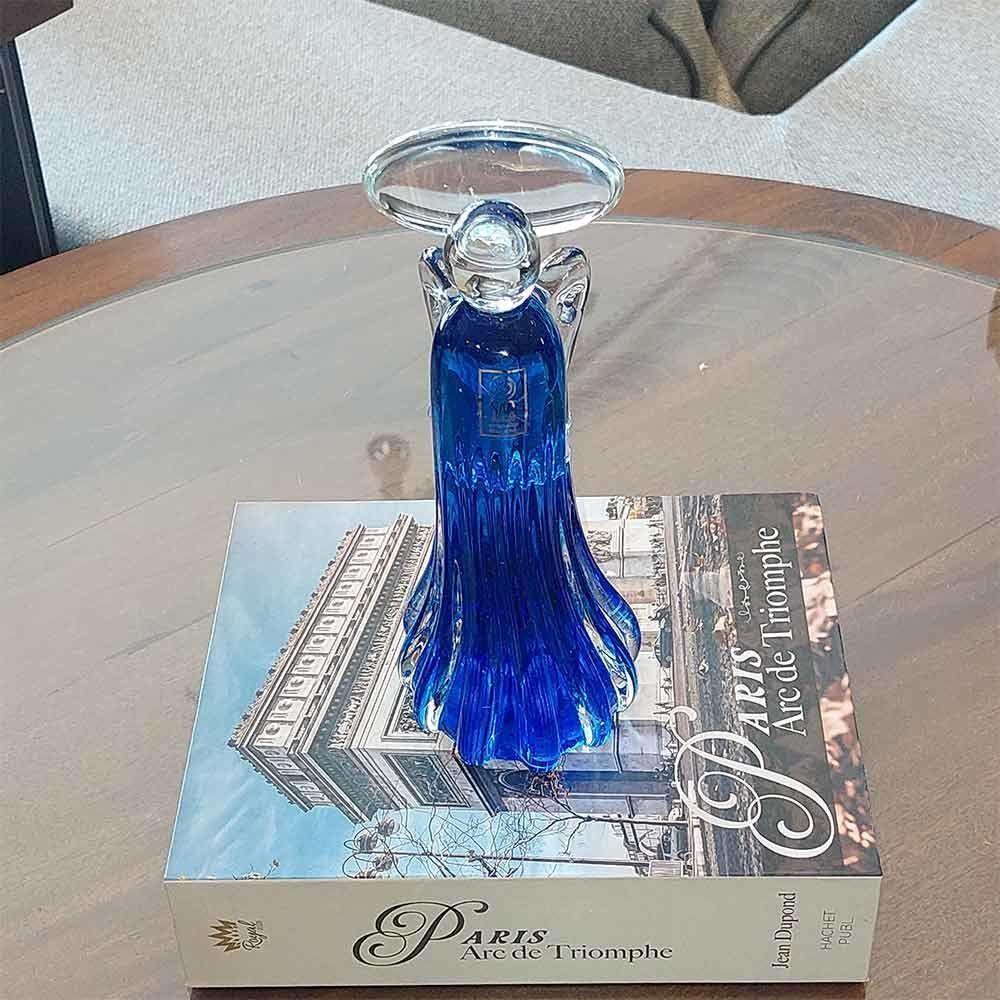 Mini Imagem De Anjo 22cm Vidro Murano Azul São Marcos - 4