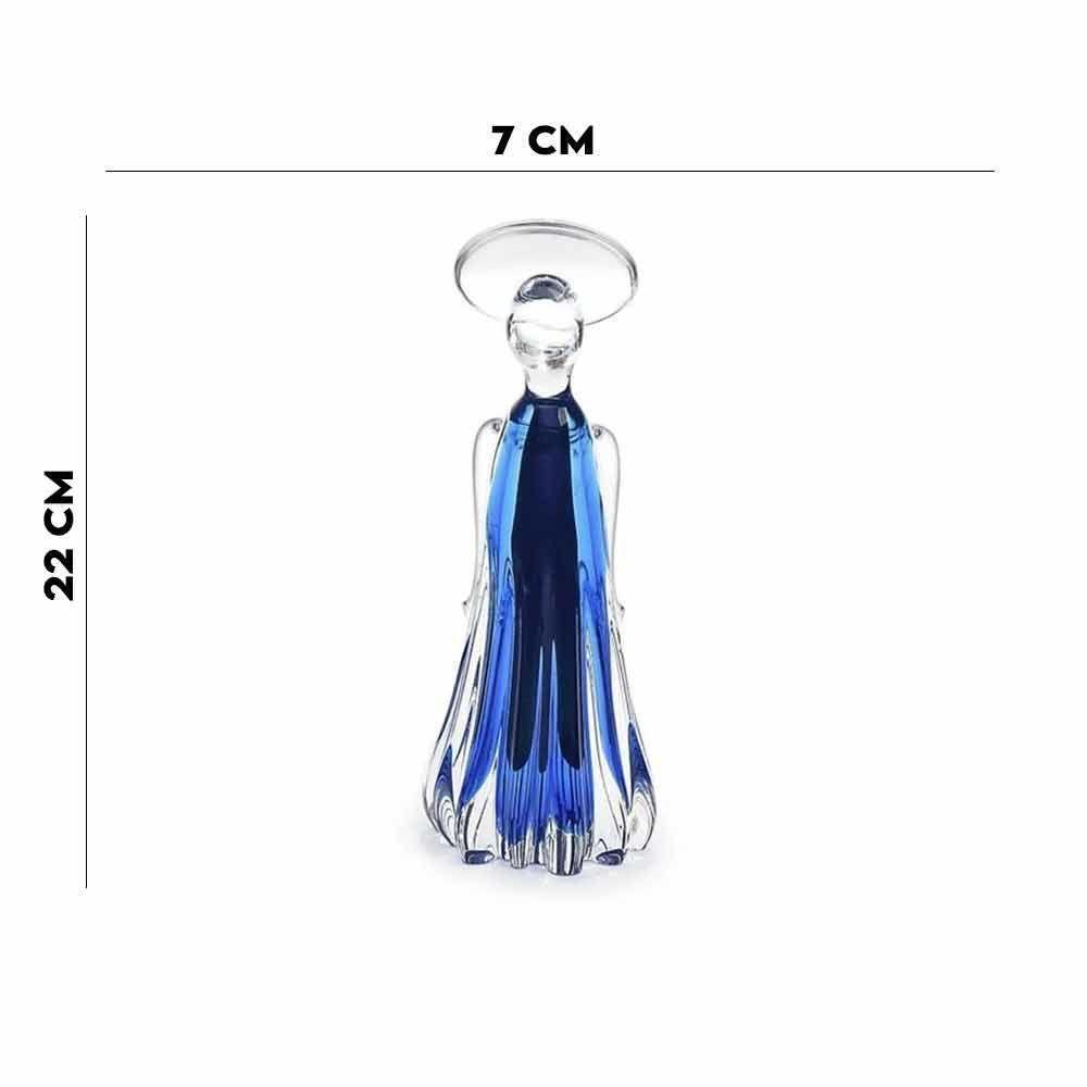Mini Imagem De Anjo 22cm Vidro Murano Azul São Marcos - 6