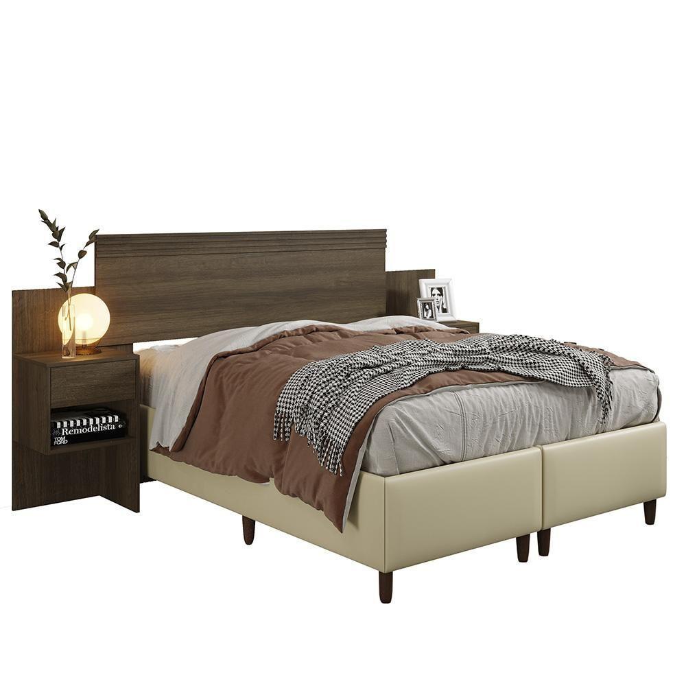 Cabeceira Casal Master Extensível Com Mesa De Cabeceira Benetil Imbuia - 3