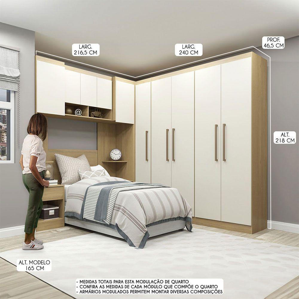 Guarda Roupa De Solteiro Modulado Selene 7 Pçs Menu Móveis Carvalho - 3